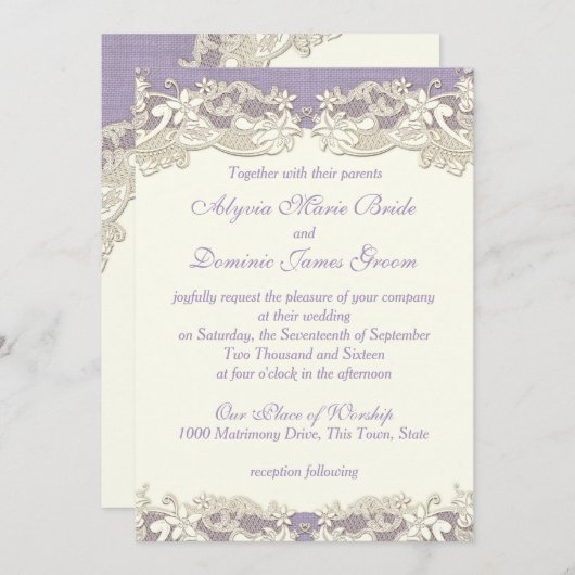 Elegante Lavender Country Wedding Einladung (Vorne/Hinten)