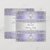 Elegante Lavender Diamonds Silver Floral Geburtsta Einladung (Vorne/Hinten)
