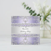 Elegante Lavender Diamonds Silver Floral Geburtsta Einladung (Stehend Vorderseite)