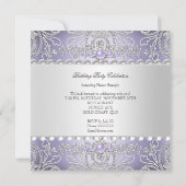 Elegante Lavender Diamonds Silver Floral Geburtsta Einladung (Rückseite)