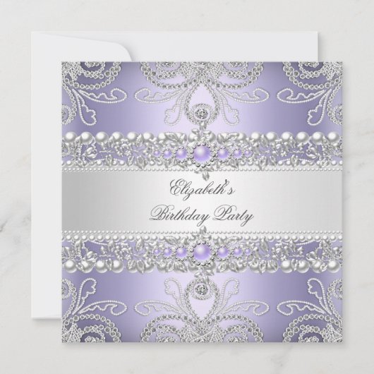Elegante Lavender Diamonds Silver Floral Geburtsta Einladung (Vorderseite)