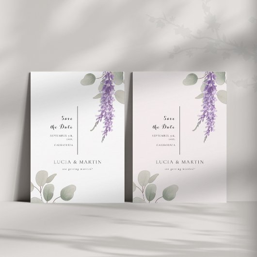 Elegante Lavender Eucalyptus-Blätter Save the Date Einladung