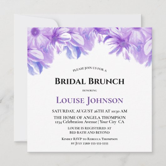 Elegante Lavender Floral Bridal Brunch Einladung (Vorderseite)