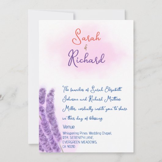 Elegante Lavender Floral Design Hochzeit Einladung (Rückseite)