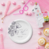 Elegante Lavender Floral Kontur Hochzeit Pappteller (Party)