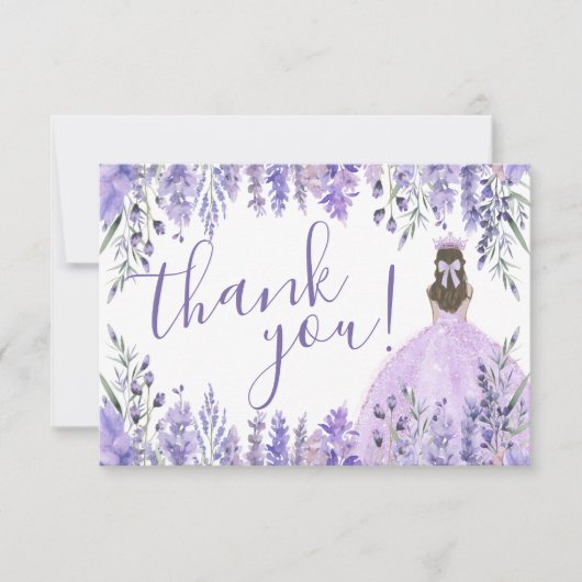 Elegante Lavender Floral Lila Quinceañera Dankeskarte (Vorderseite)