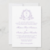 Elegante Lavender Floral Wappen Monogram Wedding Einladung (Vorderseite)