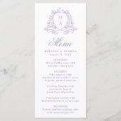 Elegante Lavender Floral Wappen Monogram Wedding Menükarte (Vorderseite)
