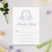 Elegante Lavender Floral Wappen Monogram Wedding RSVP Karte