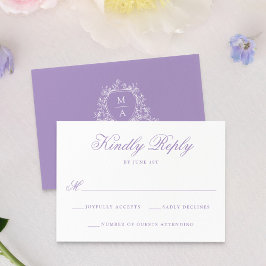 Elegante Lavender Floral Wappen Monogram Wedding RSVP Karte