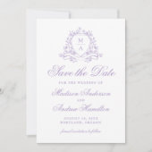 Elegante Lavender Floral Wappen Monogram Wedding Save The Date (Vorderseite)