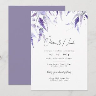 Elegante Lavender Floral Watercolor Boho Hochzeit Einladung
