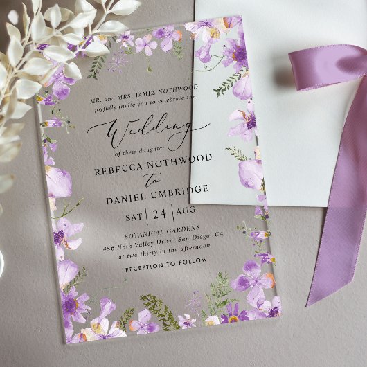 Elegante Lavender Floral Wedding Acryleinladungen