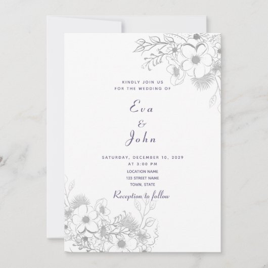Elegante Lavender Floral Wedding Einladung (Vorderseite)