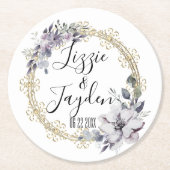 Elegante Lavender Floral Wreath Wedding personaliz Runder Pappuntersetzer (Vorderseite)