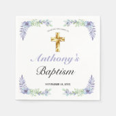 Elegante Lavender Gold Cross Baby-Taufe Serviette (Vorderseite)
