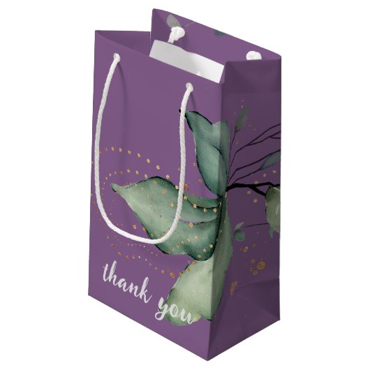 Elegante Lavender Greenery Gastgeschenk Hochzeit G Kleine Geschenktüte (Rückseite Schrägansicht)