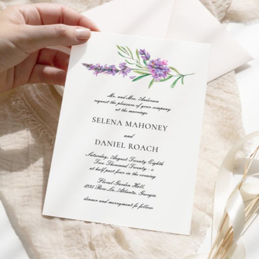 Elegante Lavender Greenery Violet Wedding Einladung