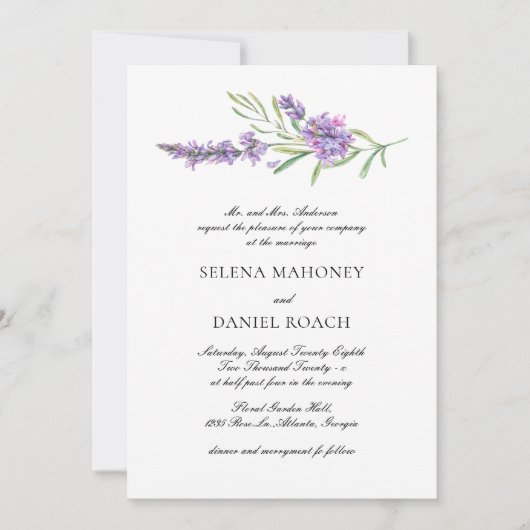 Elegante Lavender Greenery Violet Wedding Einladung (Vorderseite)