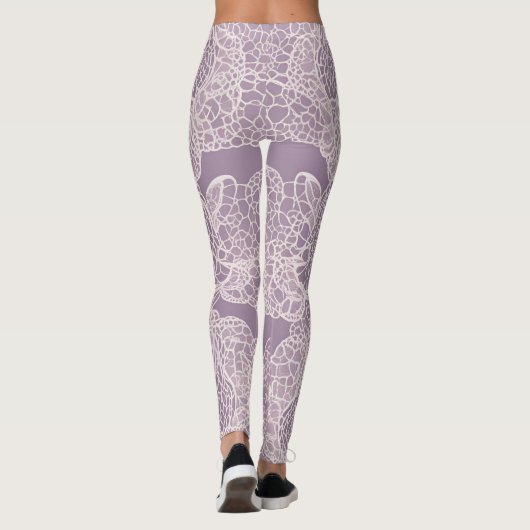 Elegante Lavender Lace Pattern Leggings Art (Rückseite)