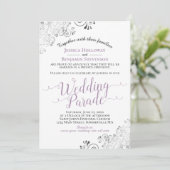 Elegante Lavender & Lacy Gray Wedding Parade Einladung (Stehend Vorderseite)
