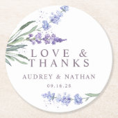 Elegante Lavender Liebe und Dank Gastgeschenk Hoch Runder Pappuntersetzer (Vorderseite)