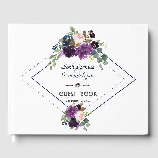 Elegante Lavender Lila Blumenseelenhochzeit Gästebuch (Vorderseite)