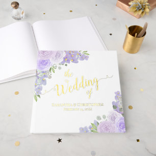 Elegante Lavender Lila Boho Blumenstrauß Hochzeit Gästebuch