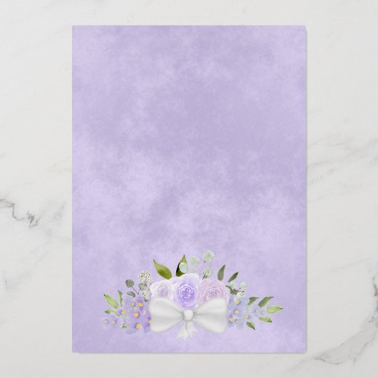 Elegante Lavender Lila Floralfeier Folieneinladung (Rückseite)