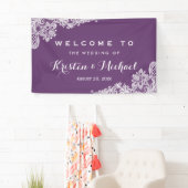 Elegante Lavender Lila Lace Pattern Wedding Party Banner (Insitu)