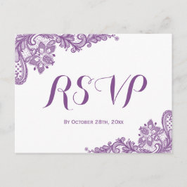 Elegante Lavender Lila Lace Wedding RSVP Einladungspostkarte