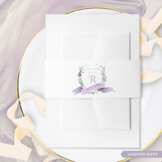 Elegante Lavender Lila Monogram Wappen Wedding Einladungsbanderole