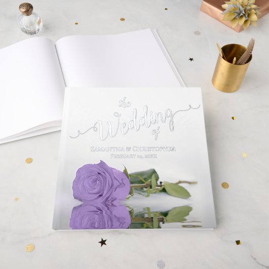 Elegante Lavender Lila Rose Große Hochzeitsreise Gästebuch (Vorderseite Offen)