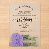 Elegante Lavender Lila Rose Kalligrafie Hochzeit Acryleinladungen (Vorderseite)