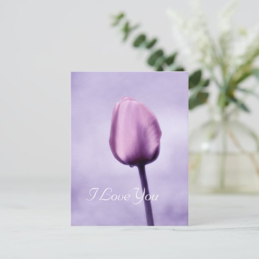 Elegante Lavender Lila Tulip I Liebe Sie Postkarte (Stehend Vorderseite)
