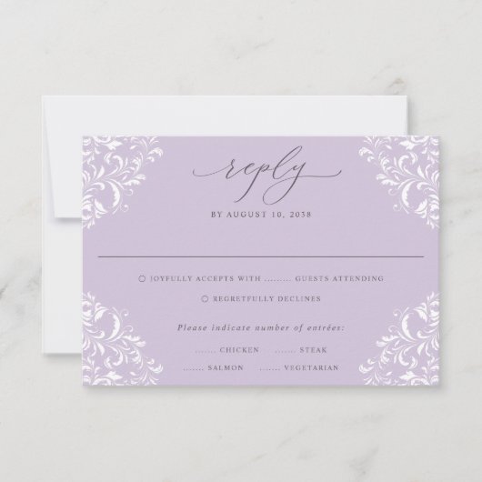 Elegante Lavender Lilac Vintag Classic Wedding RSVP Karte (Vorderseite)