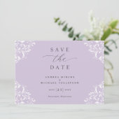 Elegante Lavender Lilac Vintage Wedding Save The Date (Stehend Vorderseite)