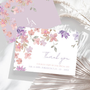 Elegante Lavender Pink Whimsical Wildblume Hochzei Dankeskarte