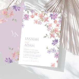 Elegante Lavender Pink Whimsical Wildblume Hochzei Einladung