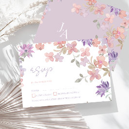 Elegante Lavender Pink Whimsical Wildblume Hochzei RSVP Karte