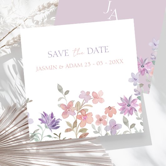 Elegante Lavender Pink Whimsical Wildblume Hochzei Save The Date