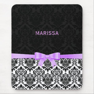 Elegante Lavender Ribbon Black & White Damasks 2 Mousepad