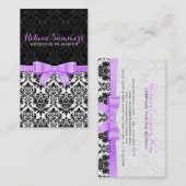 Elegante Lavender Ribbon Black & White Damasks 2 Visitenkarte (Vorne/Hinten)