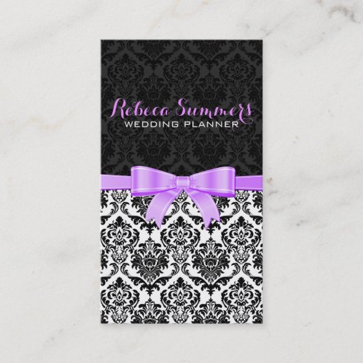 Elegante Lavender Ribbon Black & White Damasks 2 Visitenkarte (Vorderseite)