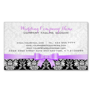 Elegante Lavender Ribbon Black & White Damasks Magnetische Visitenkarte