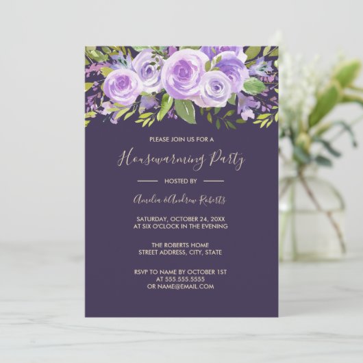 Elegante Lavender Rose Blumenhain Einladung (Stehend Vorderseite)