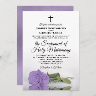 Elegante Lavender Rose Moderne katholische Hochzei Einladung