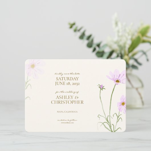 Elegante Lavender Spring Wildblume Hochzeit Save The Date (Stehend Vorderseite)