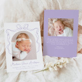 Elegante Lavender Vintag Bow Foto Birth Ankündigung