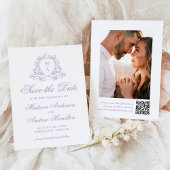 Elegante Lavender Wappen Monogram Foto Wedding Save The Date